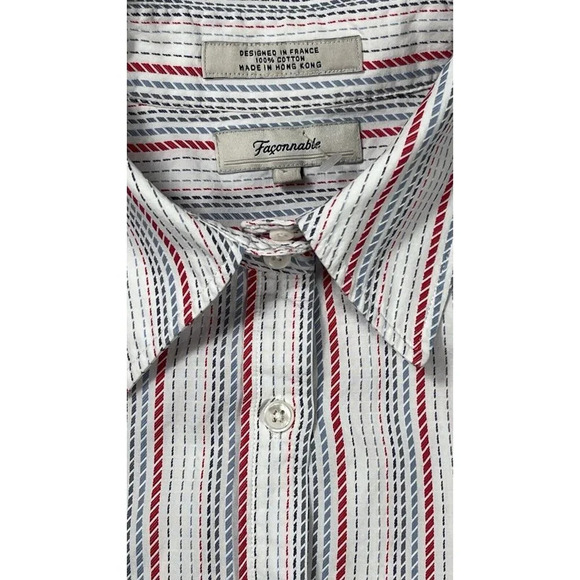 Faconnable Button Shirt Size L Red Blue White Stripe Womens $96 - Picture 3 of 16